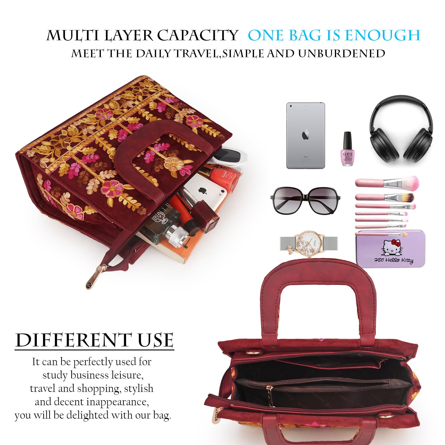 EVEDA Welvet Design Gorgeous Embroidery Stylish Design Shoulder Crossbody Hobo Women Handbag