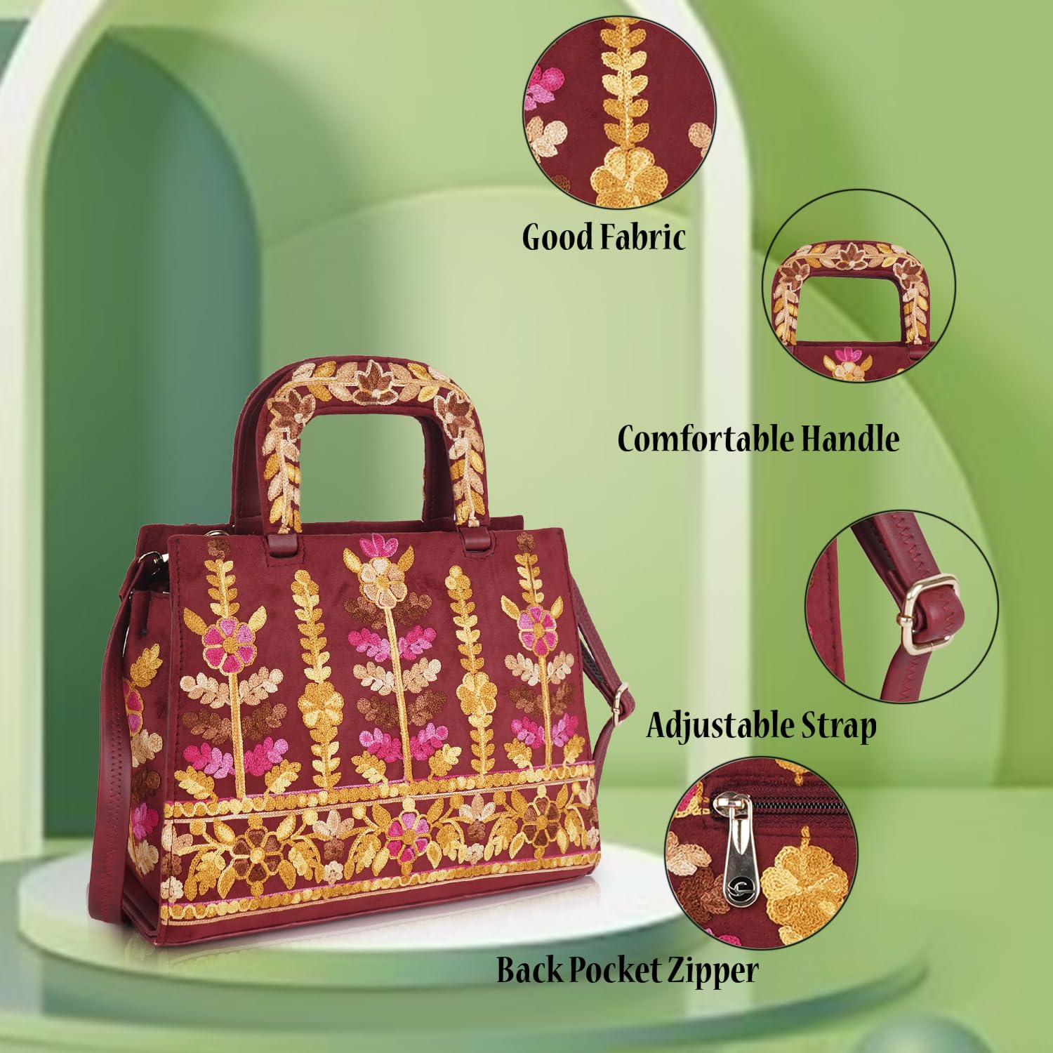 EVEDA Welvet Design Gorgeous Embroidery Stylish Design Shoulder Crossbody Hobo Women Handbag